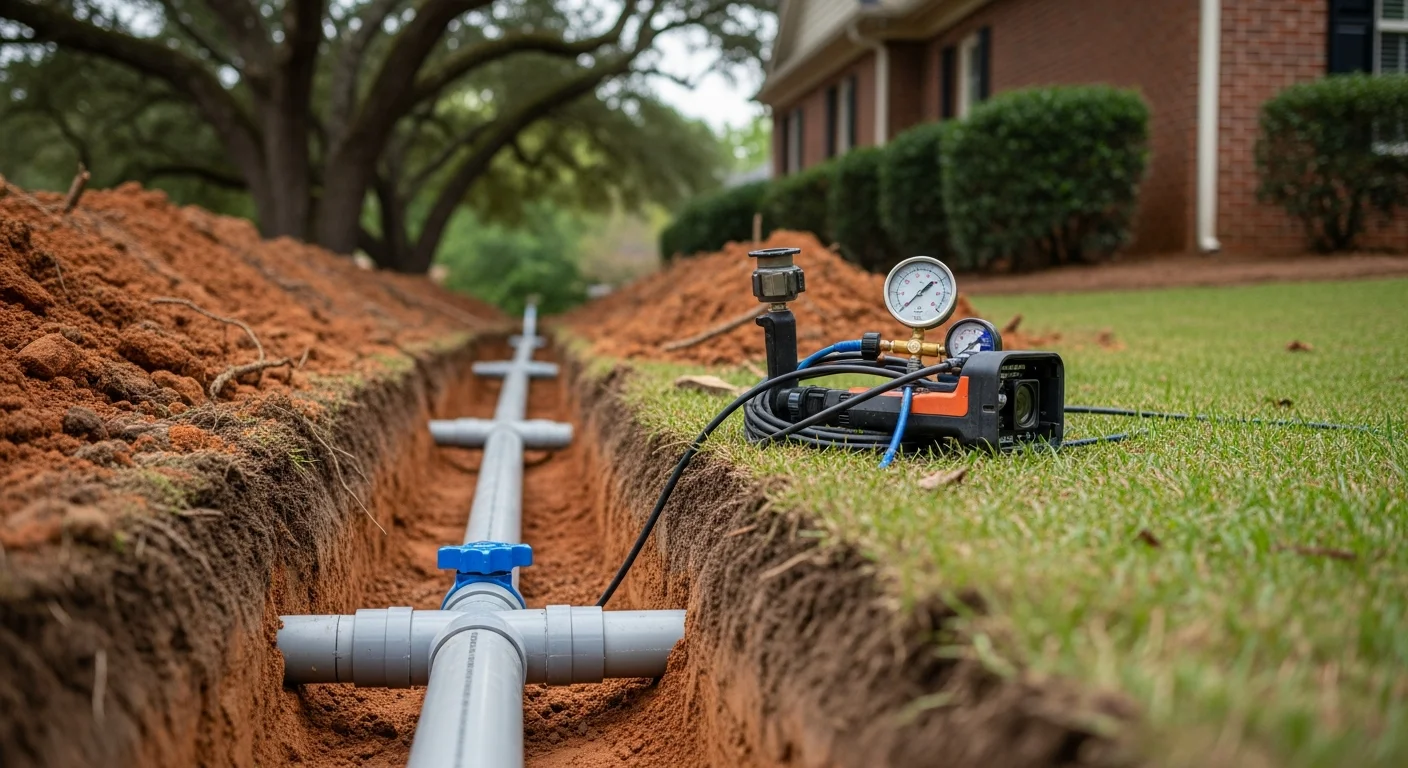 Plumber working on main service line installation