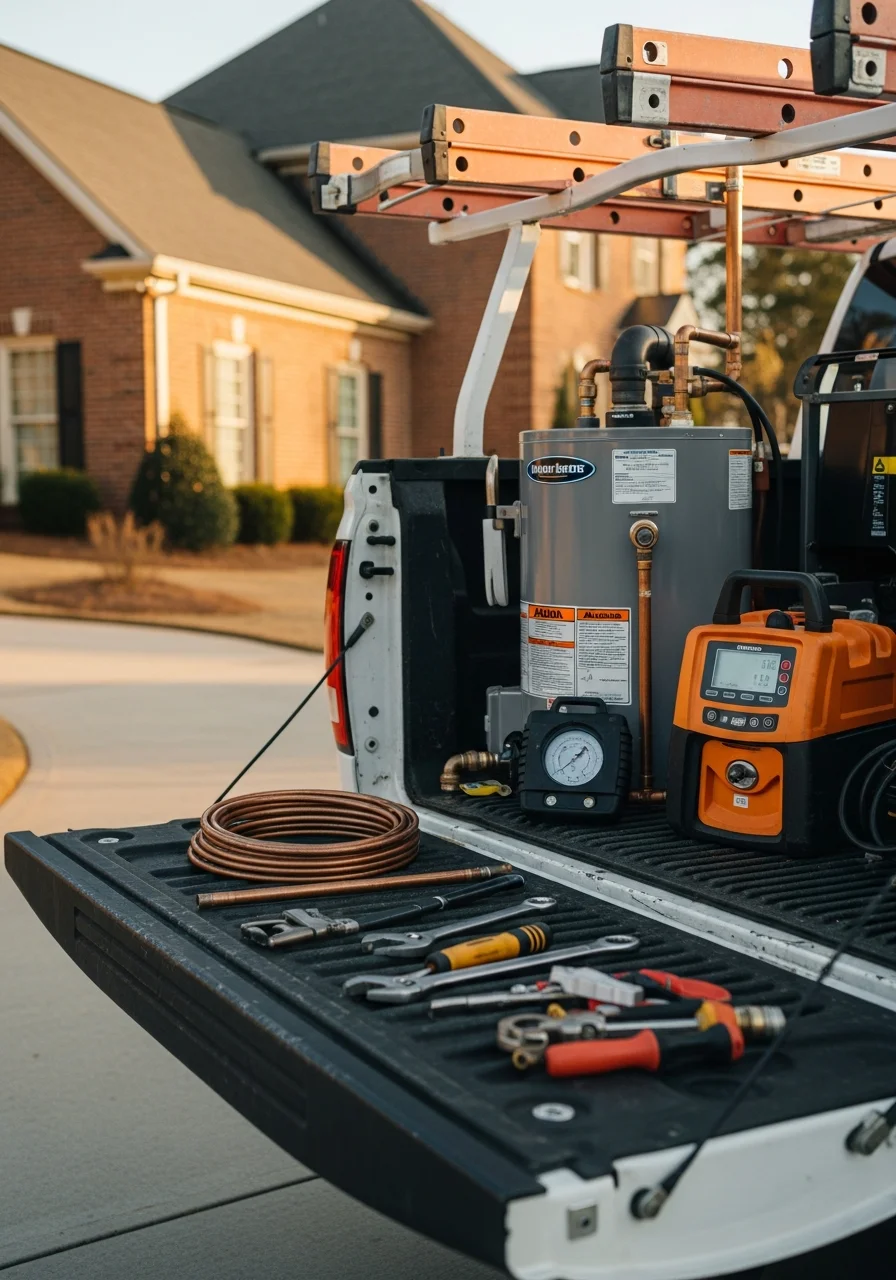Experienced technician in branded uniform, standing confidently on a Fulton County property.